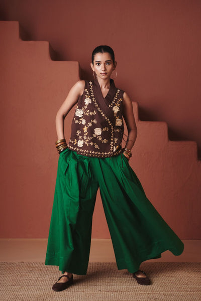 Paan Co Linen Multi Pleated Pants