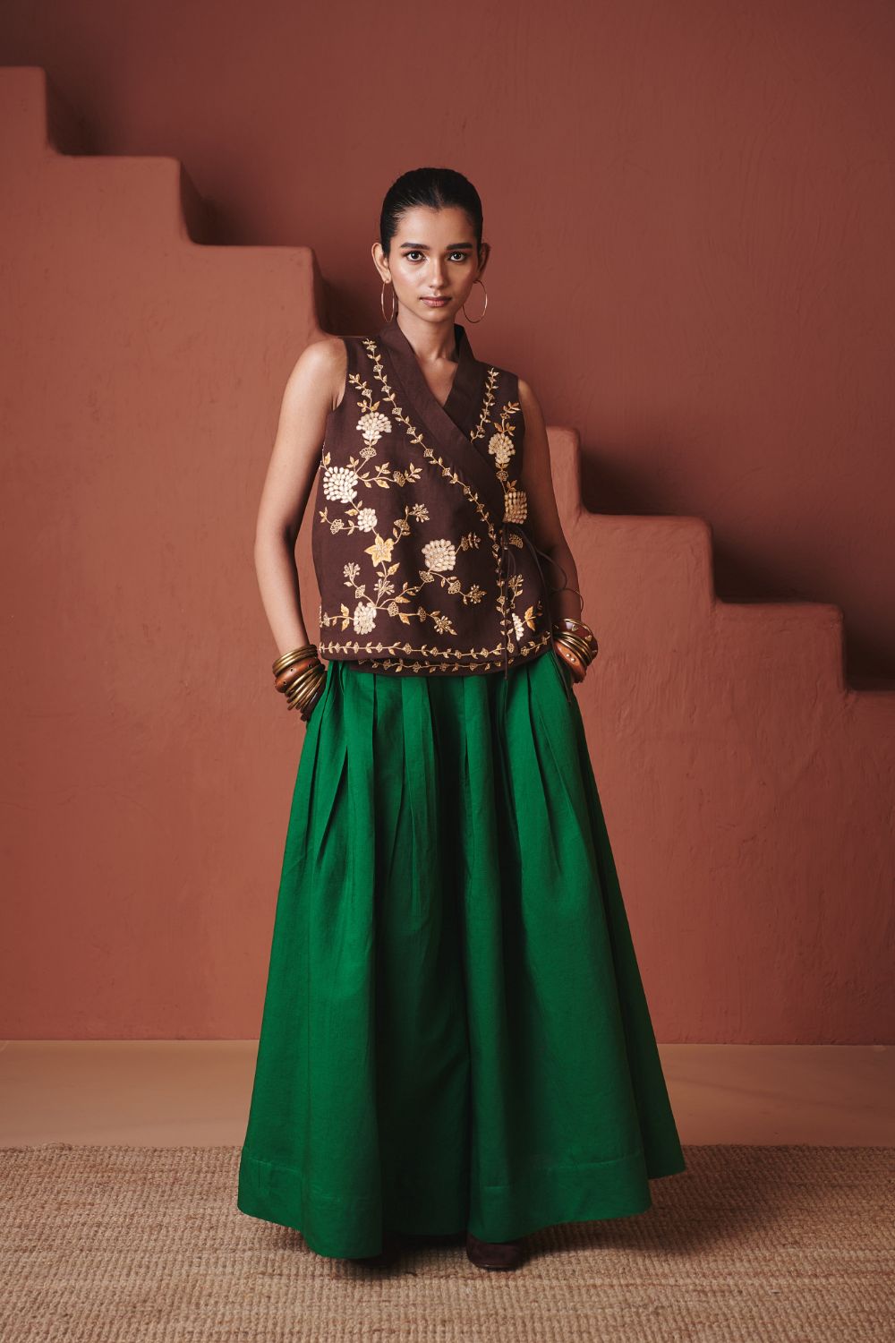 Paan Co Linen Multi Pleated Pants