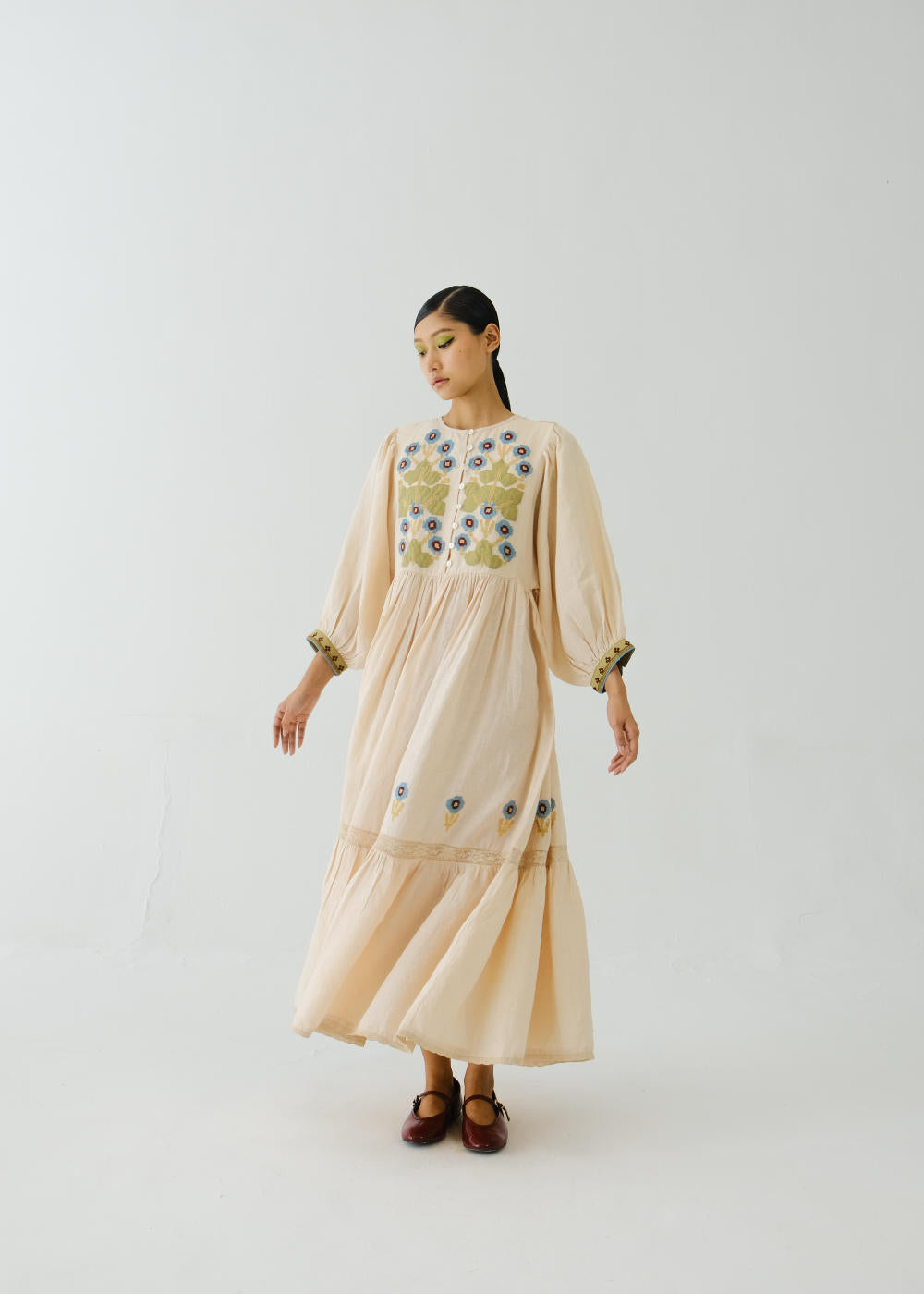 Peasant dress-Ivory Pixel Applique