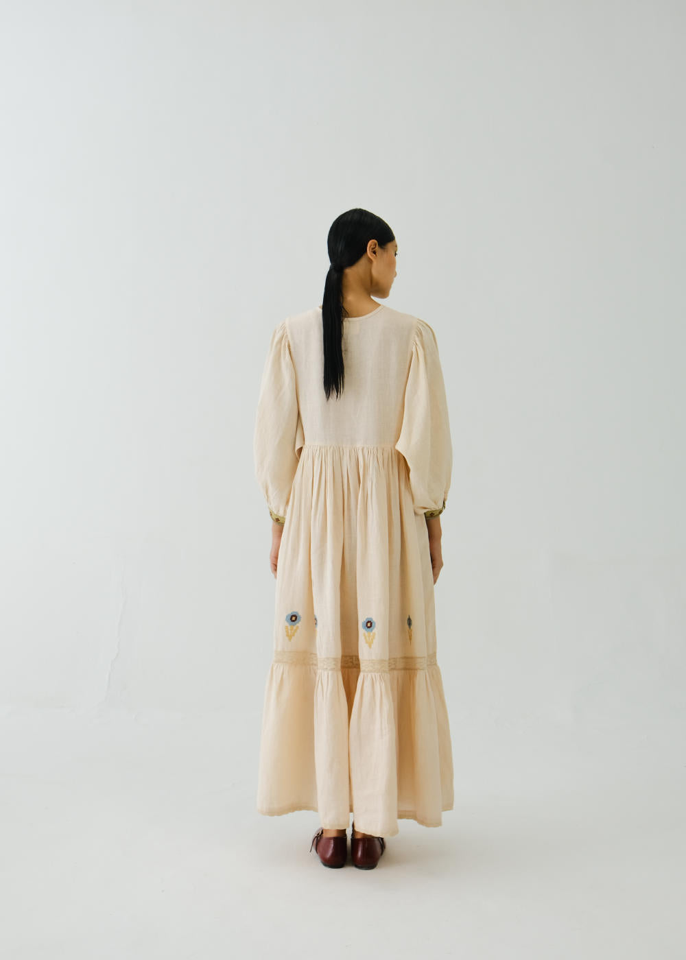 Peasant dress-Ivory Pixel Applique