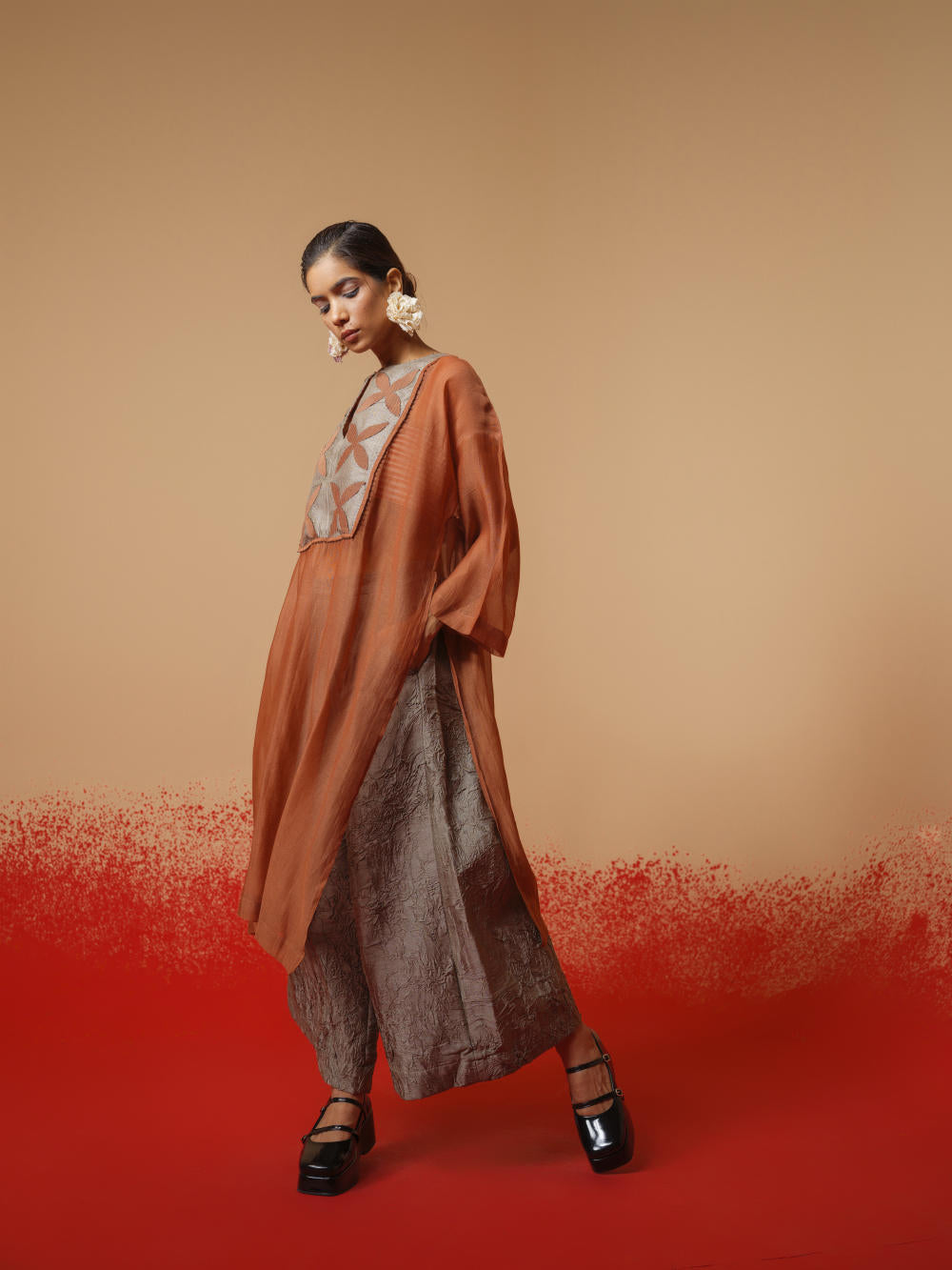 Pebble Tunic (Peach + Grey)-Ech/Pe/Tu/OrGr