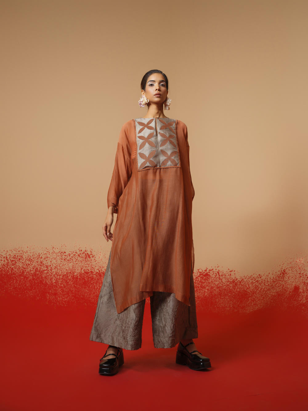 Pebble Tunic (Peach + Grey)-Ech/Pe/Tu/OrGr