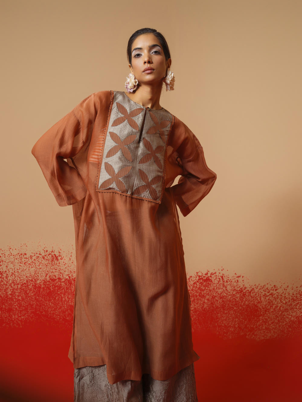 Pebble Tunic (Peach + Grey)-Ech/Pe/Tu/OrGr