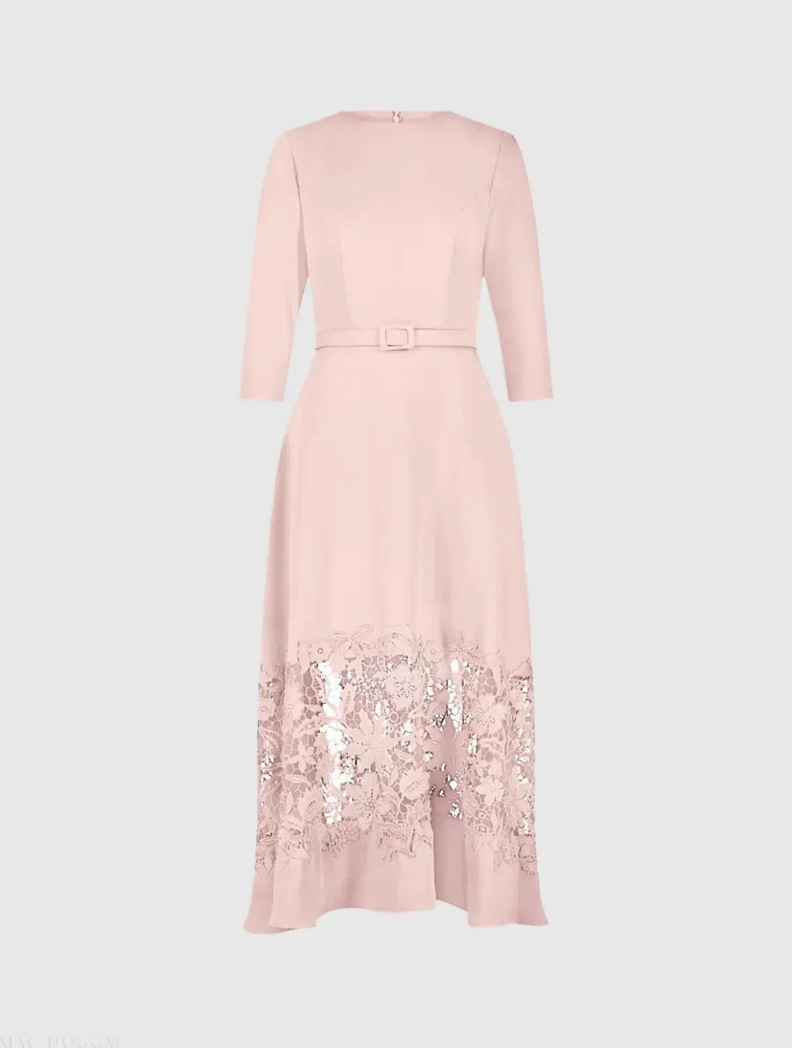 Pink Crepe Boat Neck Midi Dress With Applique Cut Out