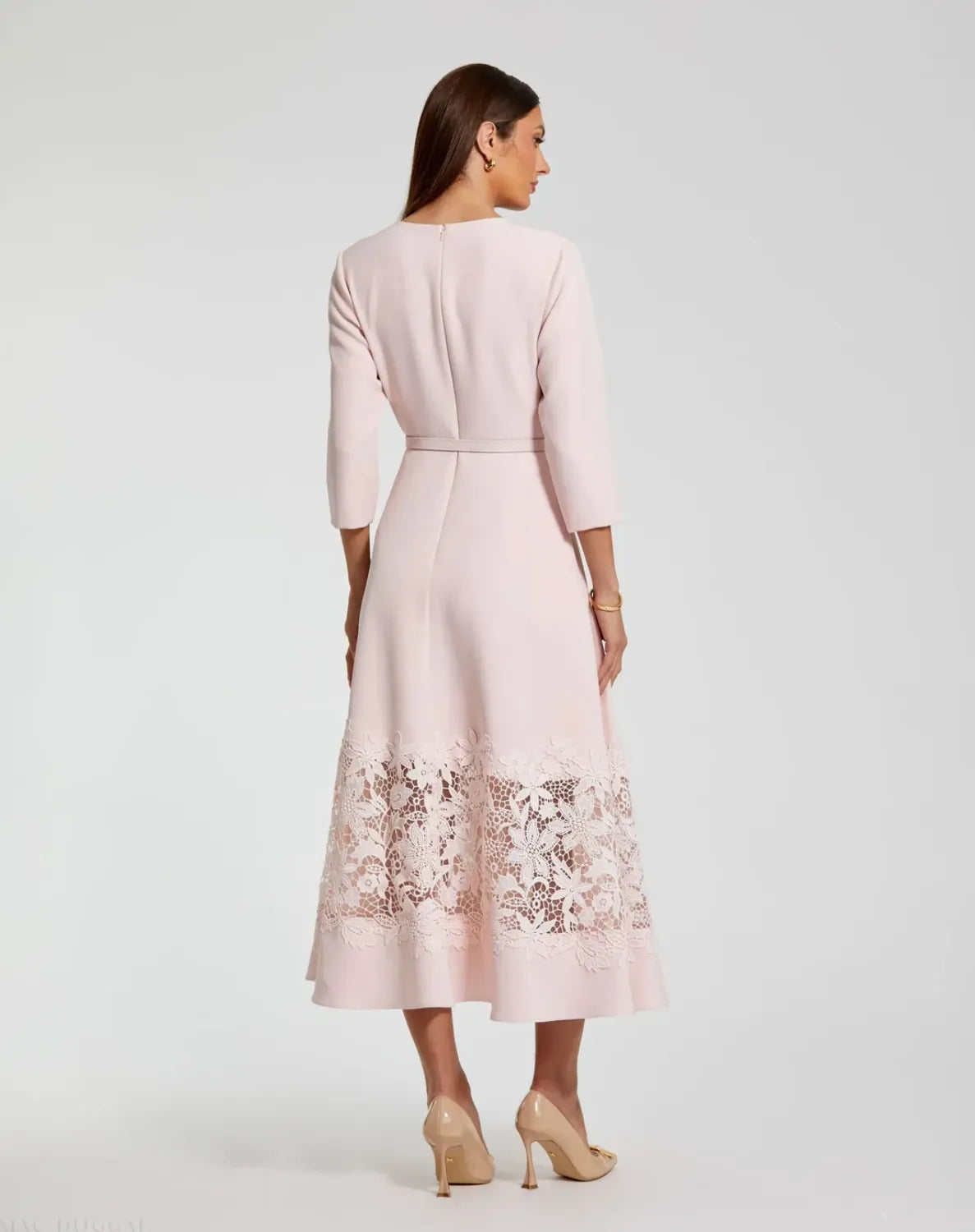 Pink Crepe Boat Neck Midi Dress With Applique Cut Out