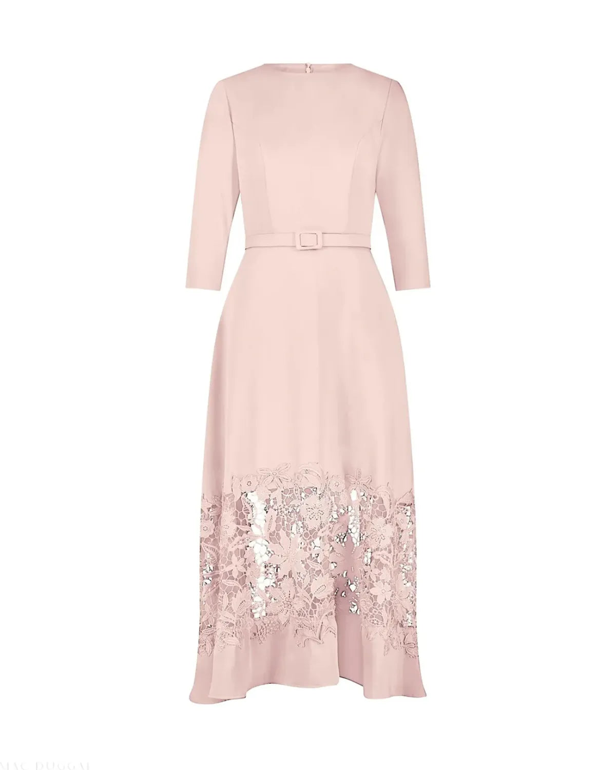 Pink Crepe Boat Neck Midi Dress With Applique Cut Out