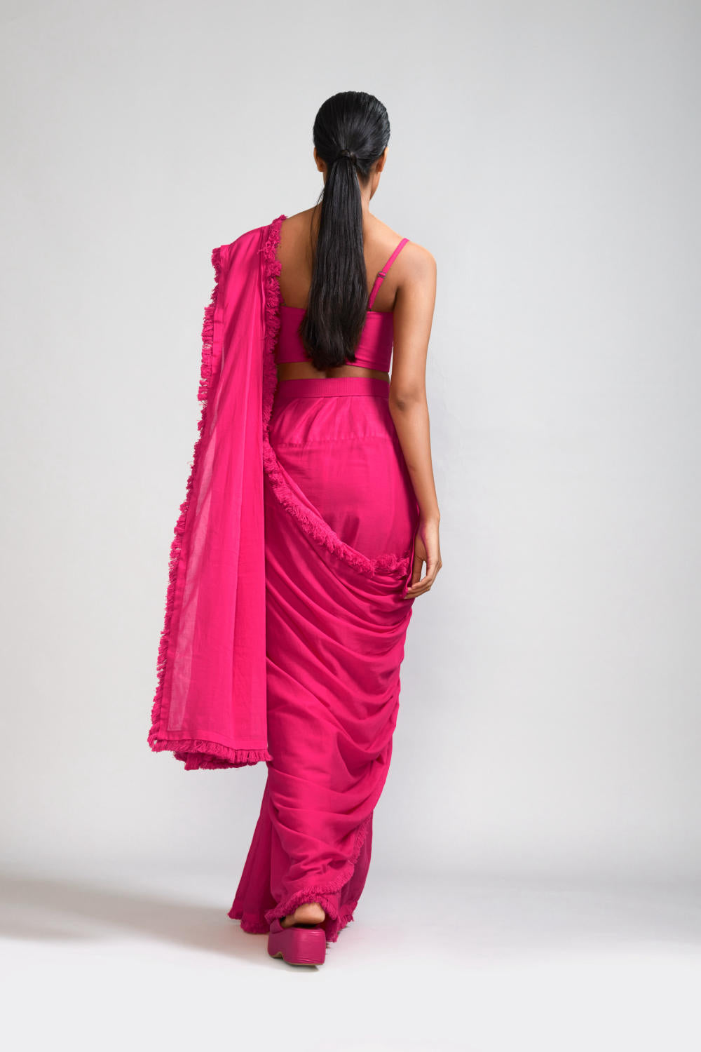 Pink Fringed Saree