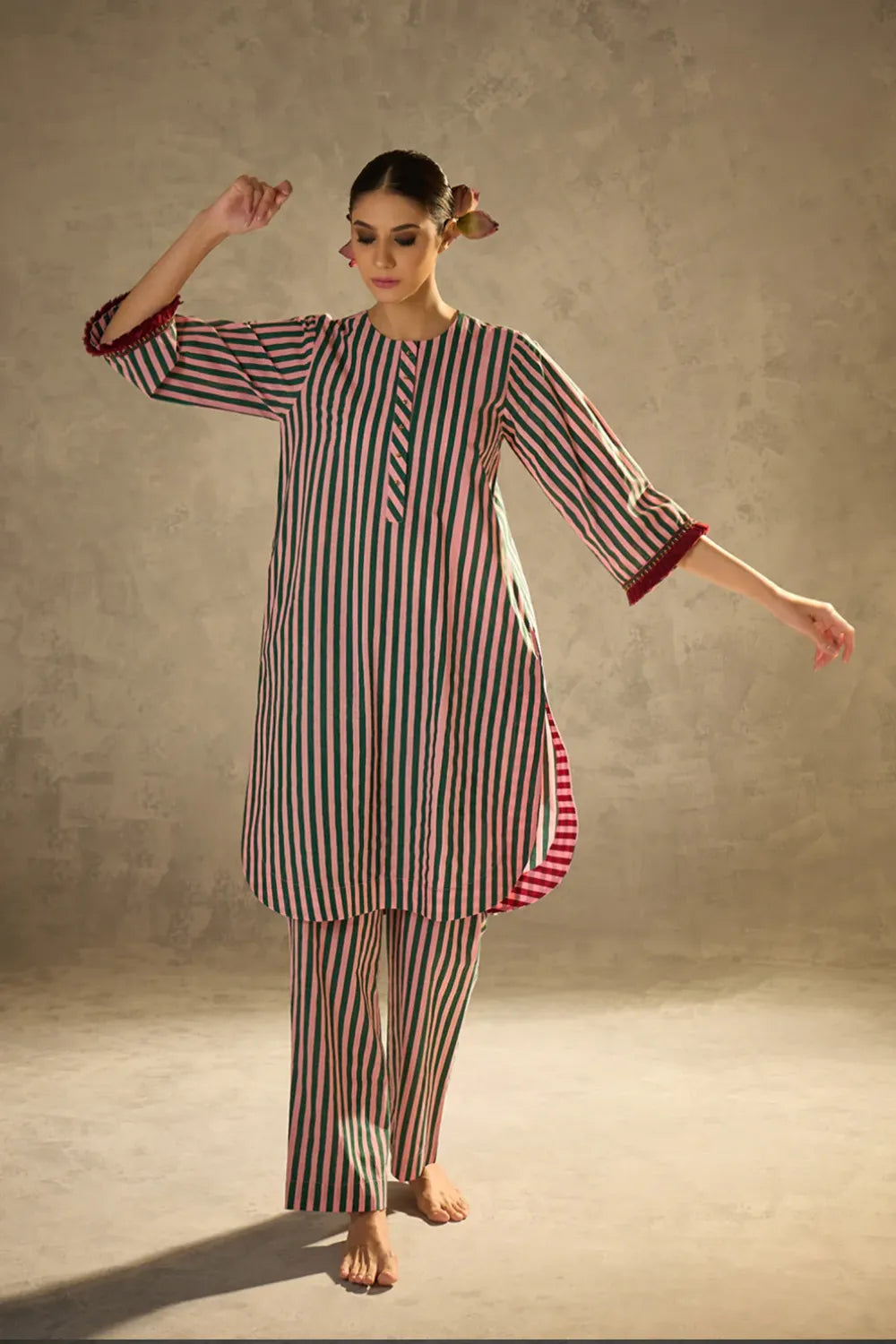 Pink N Green stripe set