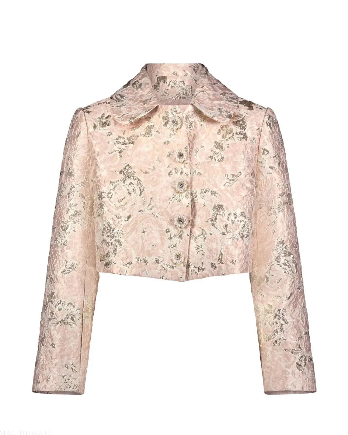 Pink Pearl Button Brocade Cropped Jacket