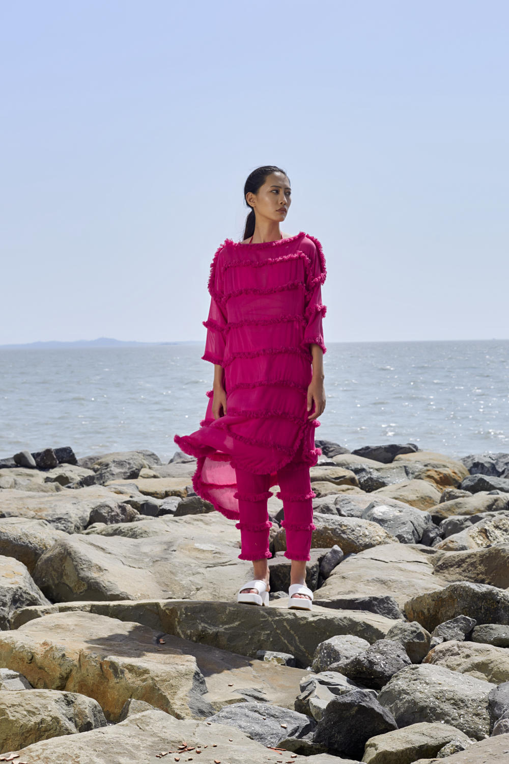 Pink Tassle Tier Tunic Set