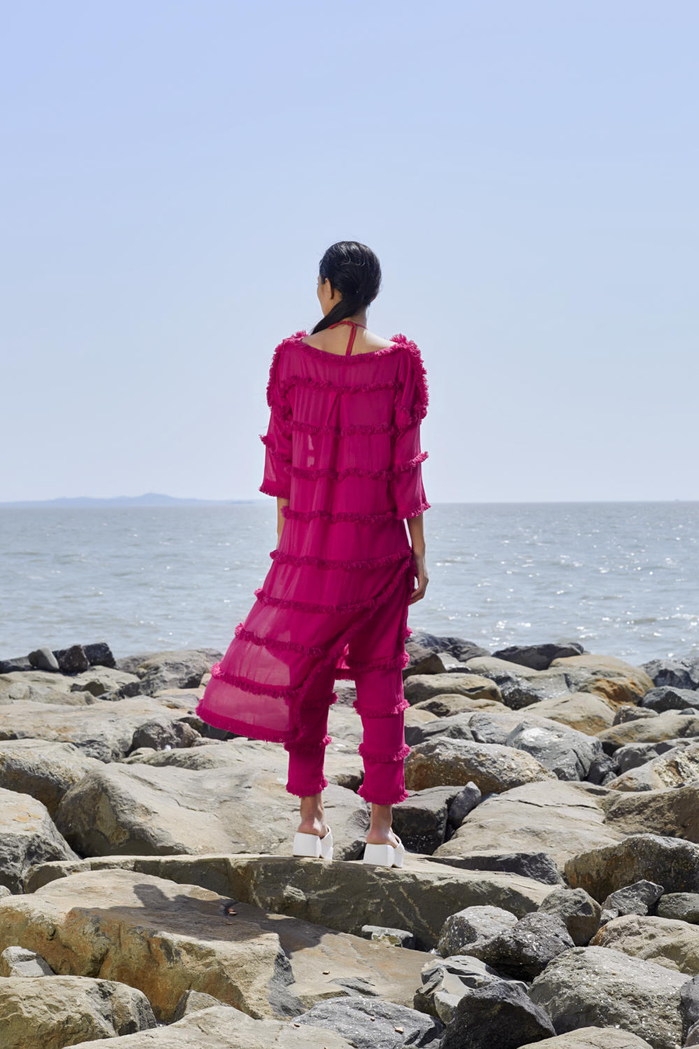 Pink Tassle Tier Tunic Set