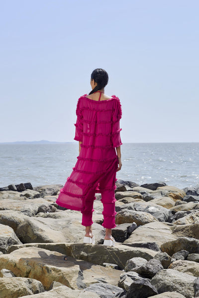Pink Tassle Tier Tunic Set