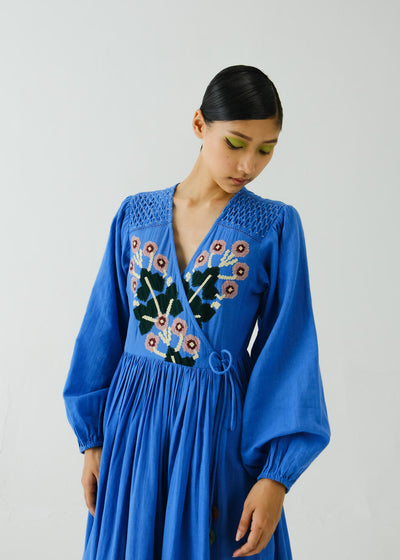 Poem Dress-Electric Blue Pixel Applique
