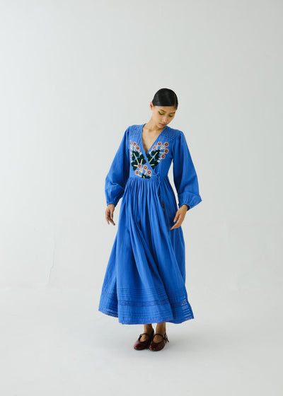 Poem Dress-Electric Blue Pixel Applique