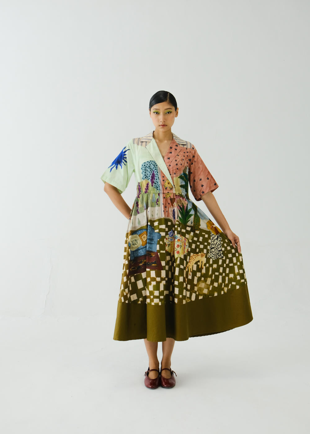 Print Blocked Dress-Alice