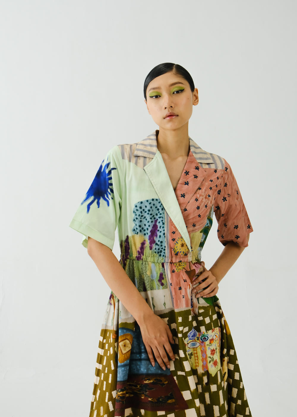 Print Blocked Dress-Alice