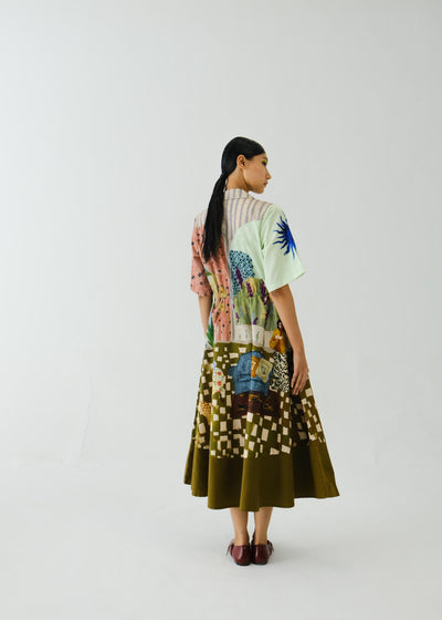 Print Blocked Dress-Alice