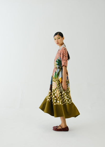 Print Blocked Dress-Alice