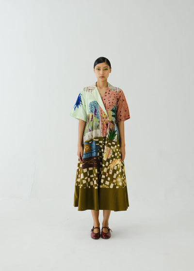 Print Blocked Dress-Alice