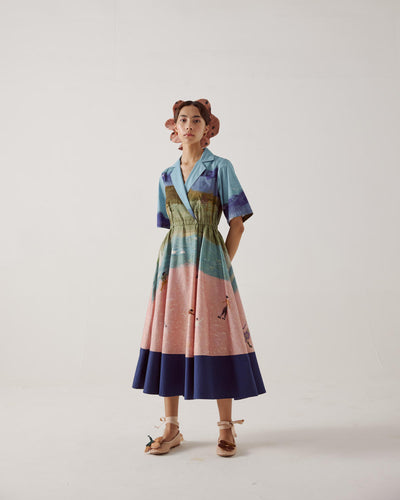 Print Blocked Dress-Skater