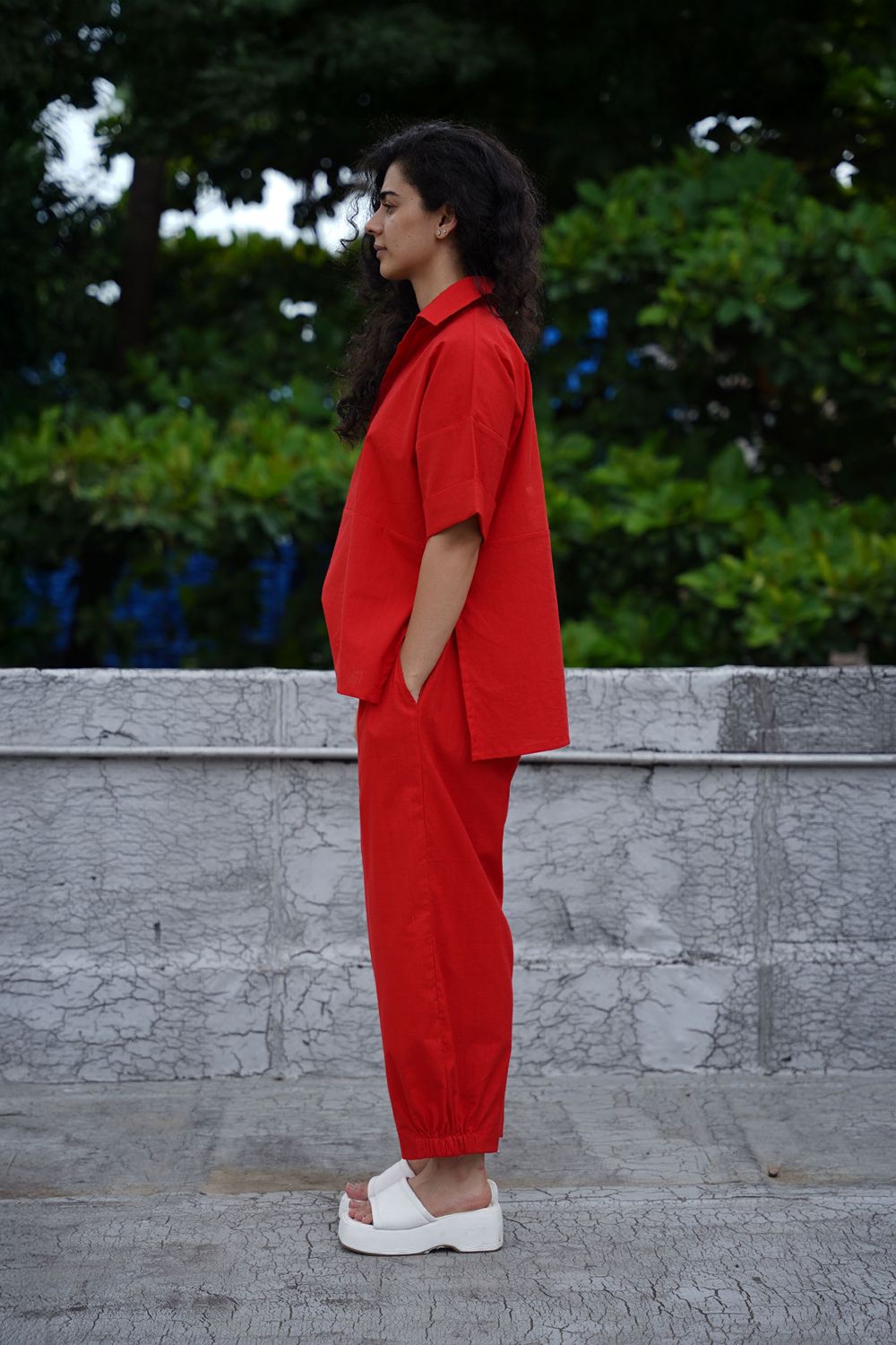 Red Ekin Shirt & Hera Cotton Co-Ord Set (2 PCS)