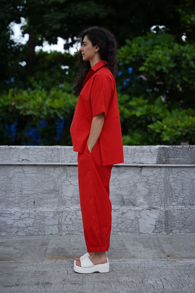 Red Ekin Shirt & Hera Cotton Co-Ord Set (2 PCS)