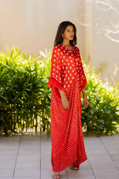 FRINGE KAFTAN-RED