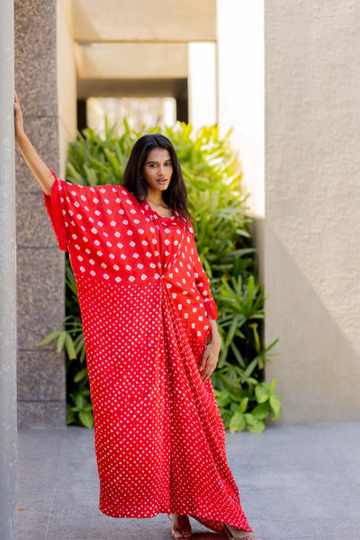 FRINGE KAFTAN-RED