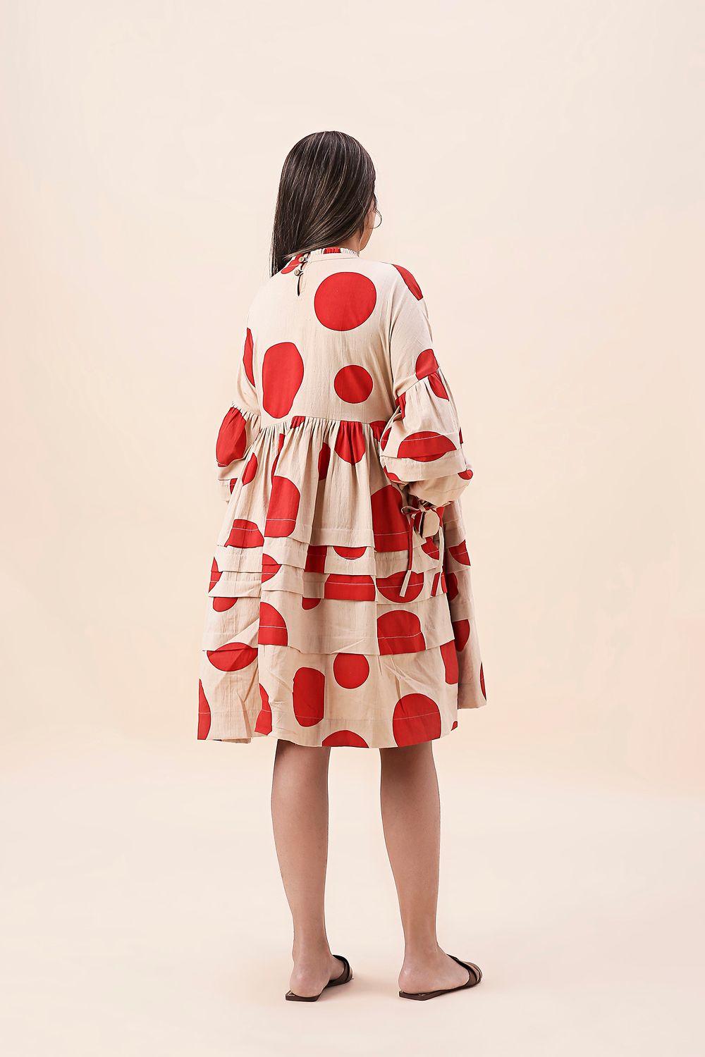 Red Hand Block Printed Polka Avira Dress