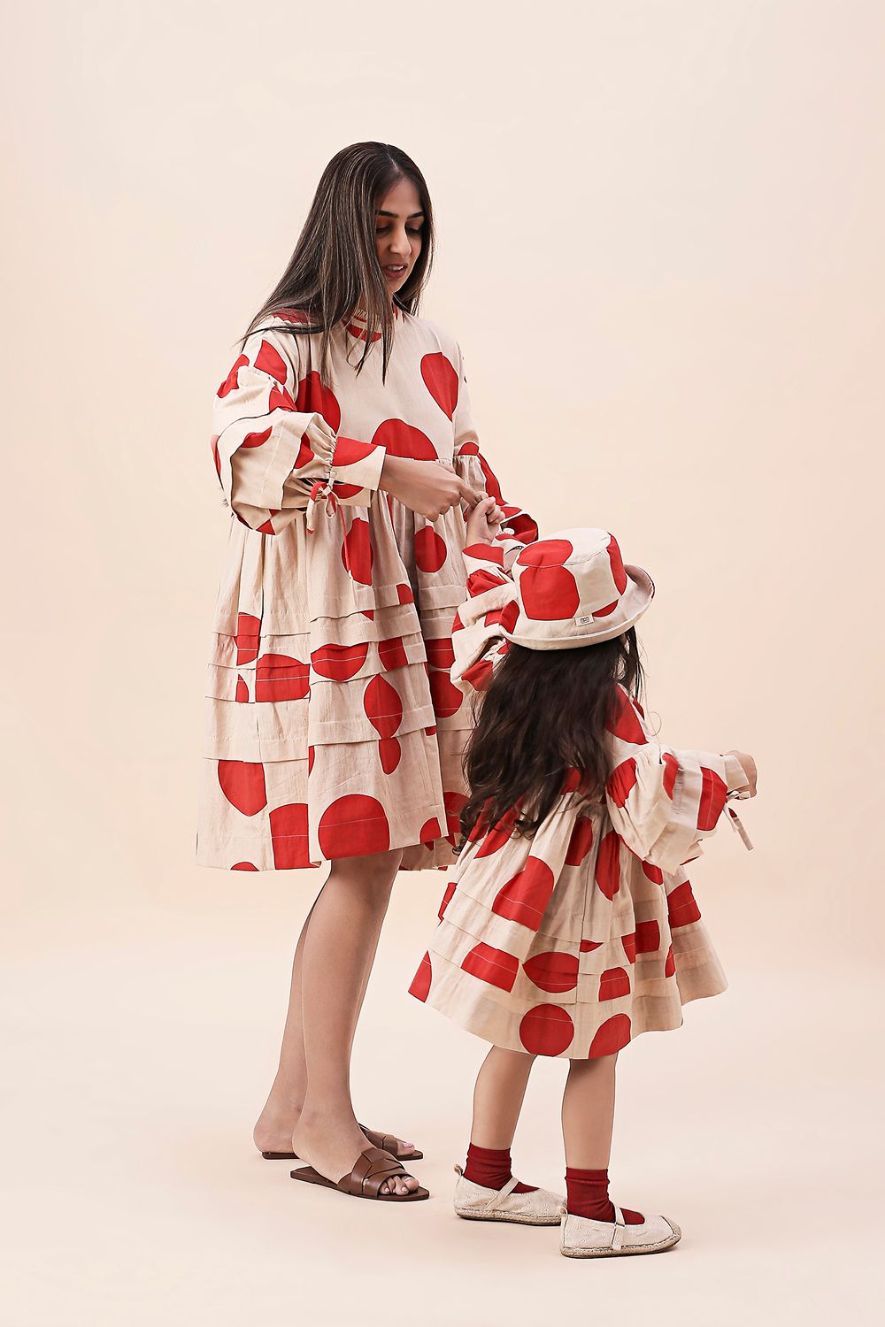 Red Hand Block Printed Polka Avira Dress