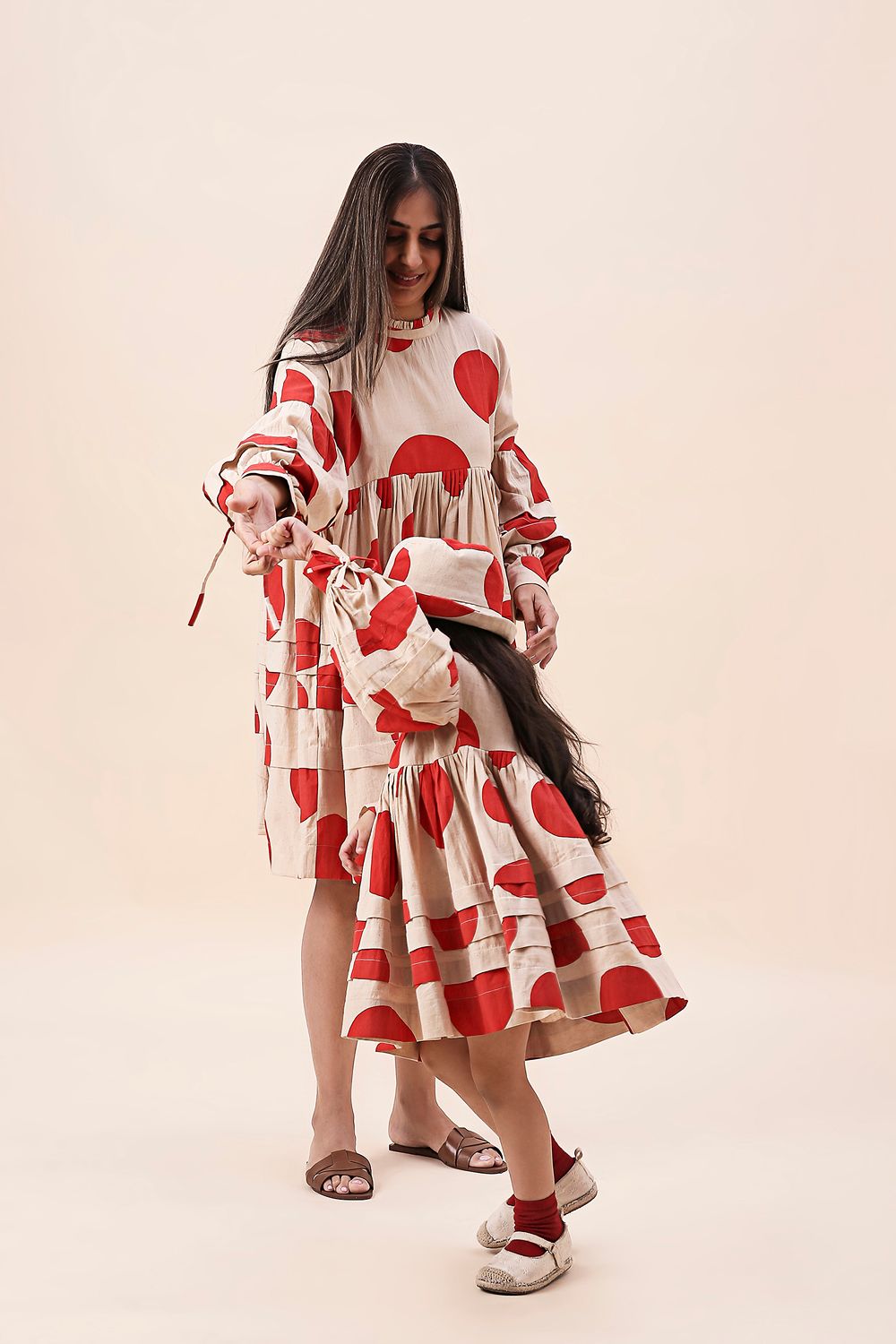 Red Hand Block Printed Polka Avira Dress