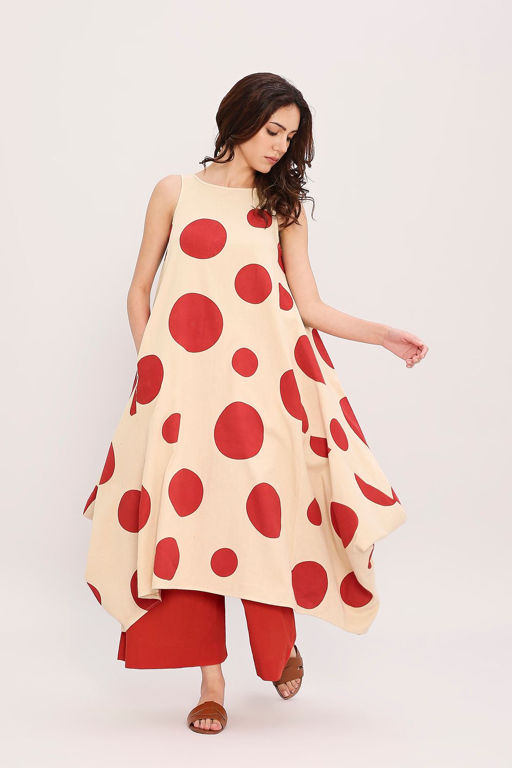 Red Hand Block Printed Polka Vari Co-ord Set (2 PCS)