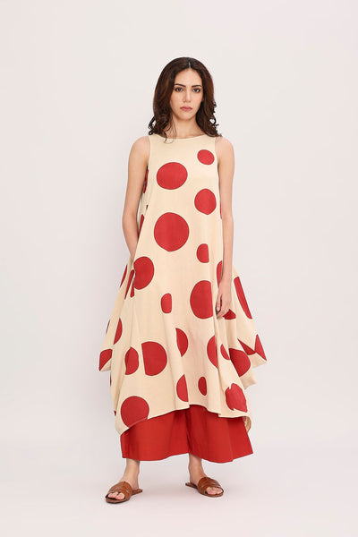 Red Hand Block Printed Polka Vari Co-ord Set (2 PCS)
