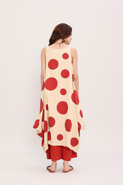 Red Hand Block Printed Polka Vari Co-ord Set (2 PCS)