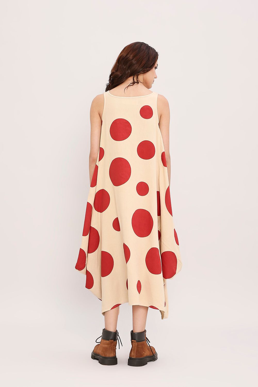 Red Hand Block Printed Polka Vari Dress