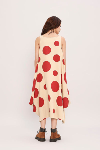 Red Hand Block Printed Polka Vari Dress