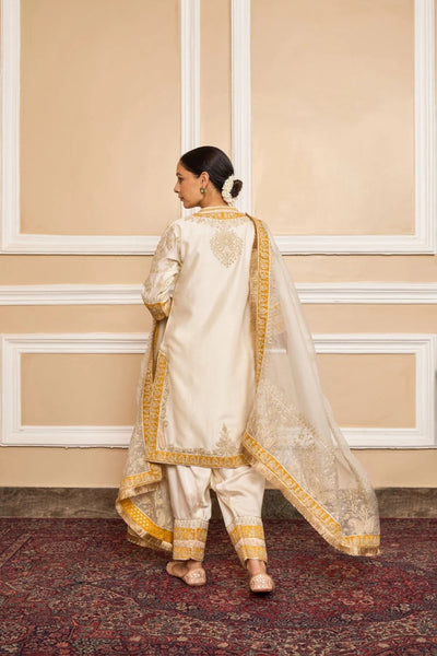 Resham Straight kurta with salwar and dupatta-Daisy Ivory
