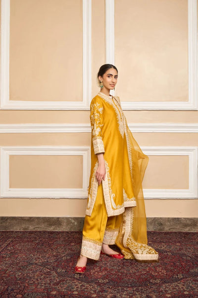 Resham Straight kurta with salwar and dupatta-Glaze mustard
