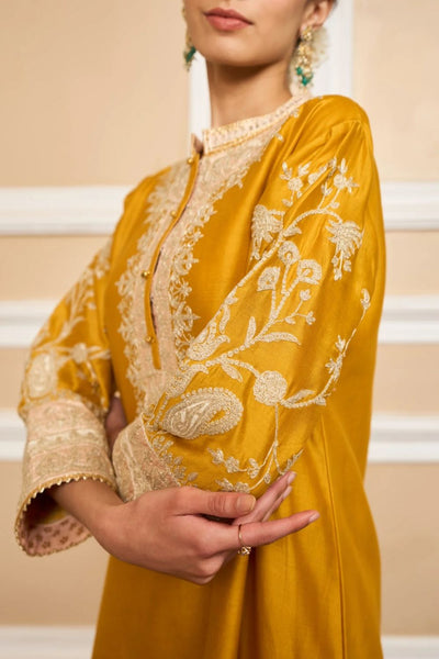 Resham Straight kurta with salwar and dupatta-Glaze mustard