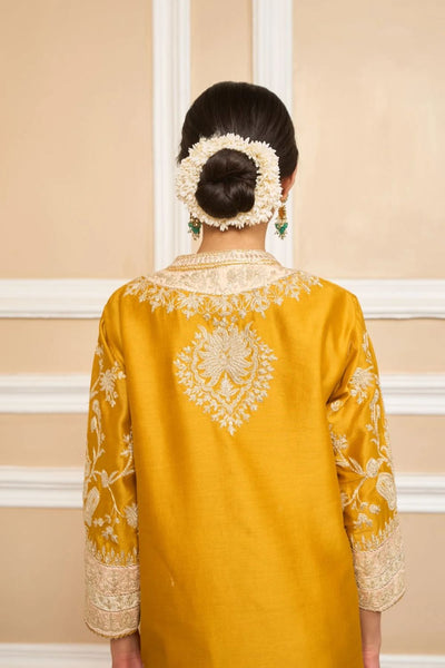 Resham Straight kurta with salwar and dupatta-Glaze mustard