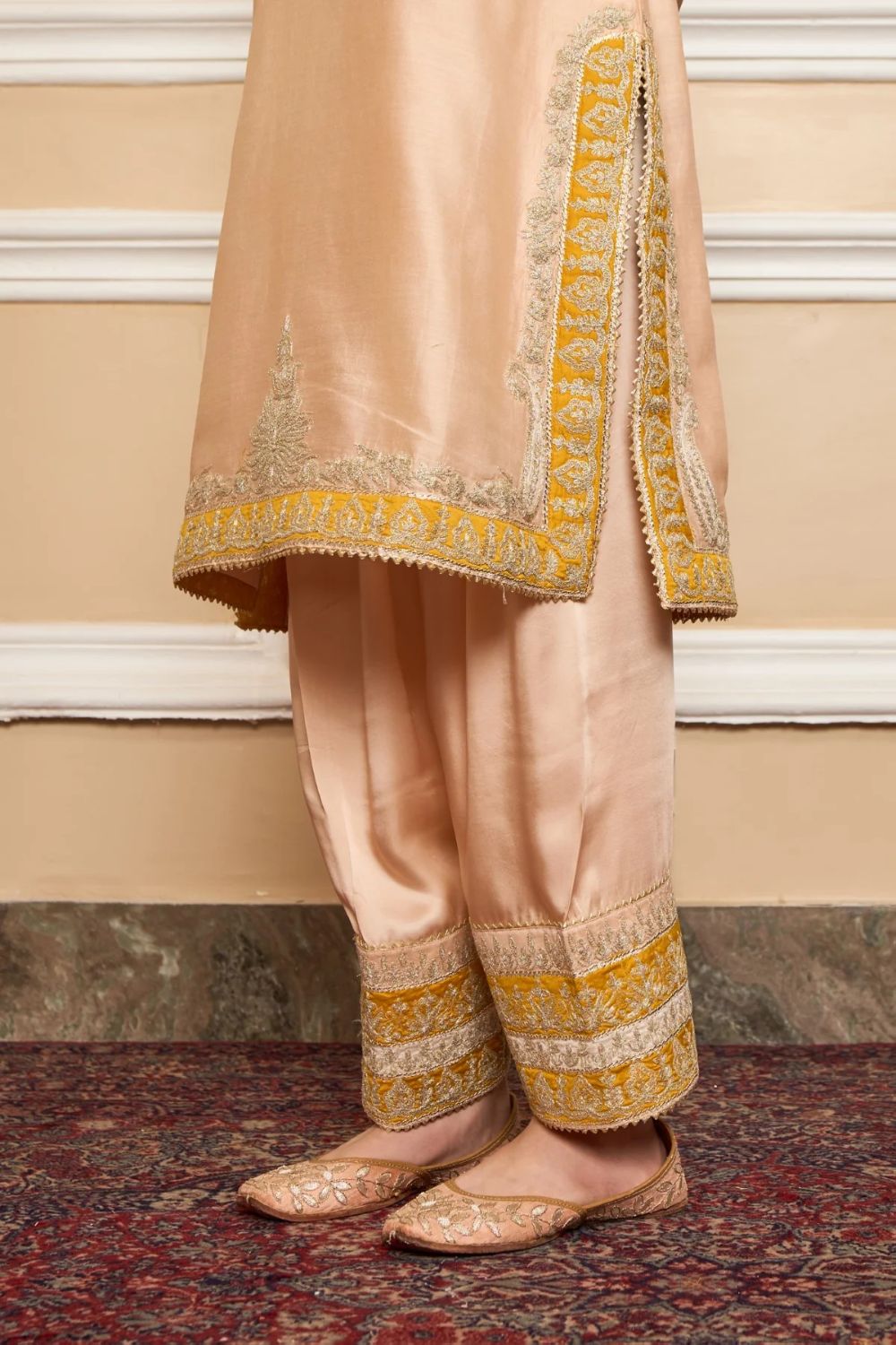 Resham Straight kurta with salwar and dupatta-Rosepink