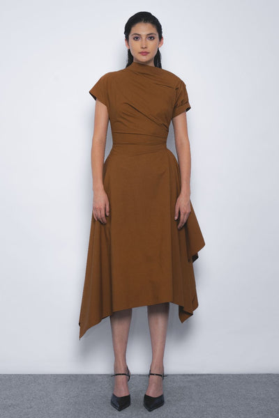 Rigzar Draped Dress - Tobacco