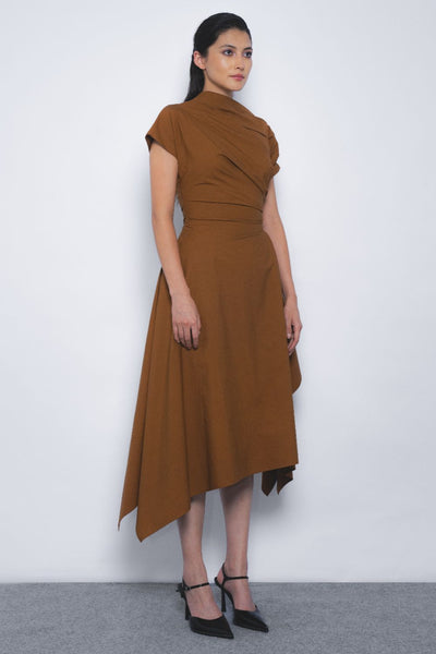 Rigzar Draped Dress - Tobacco