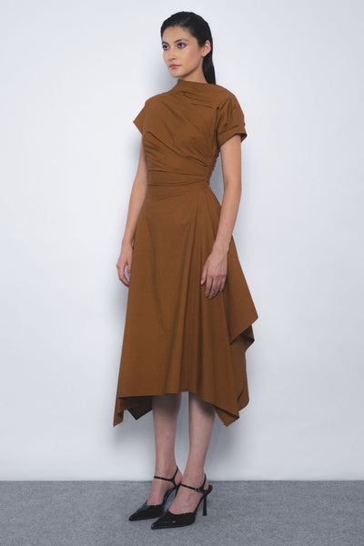 Rigzar Draped Dress - Tobacco