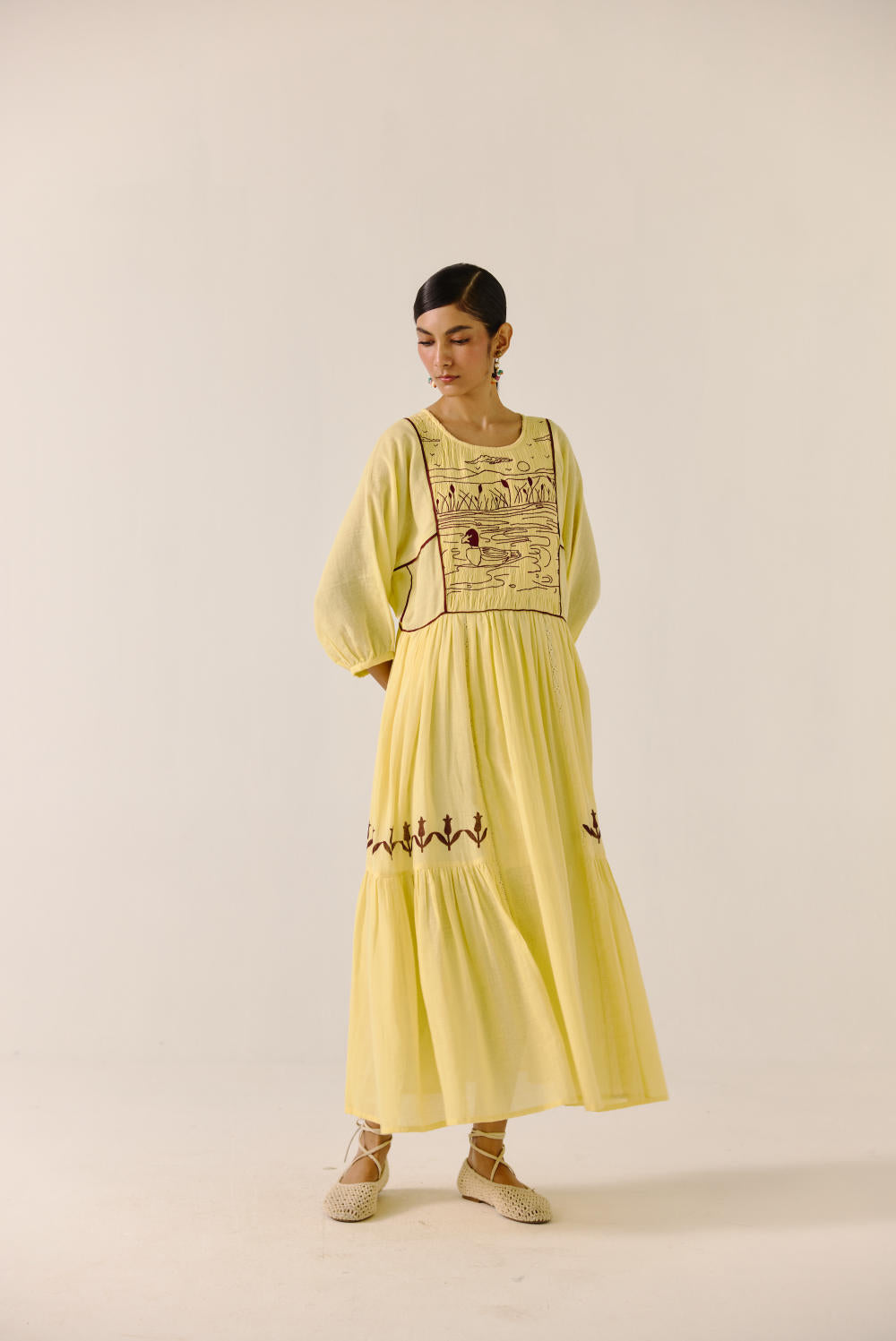 River Dress-Butter Yellow duck Emb