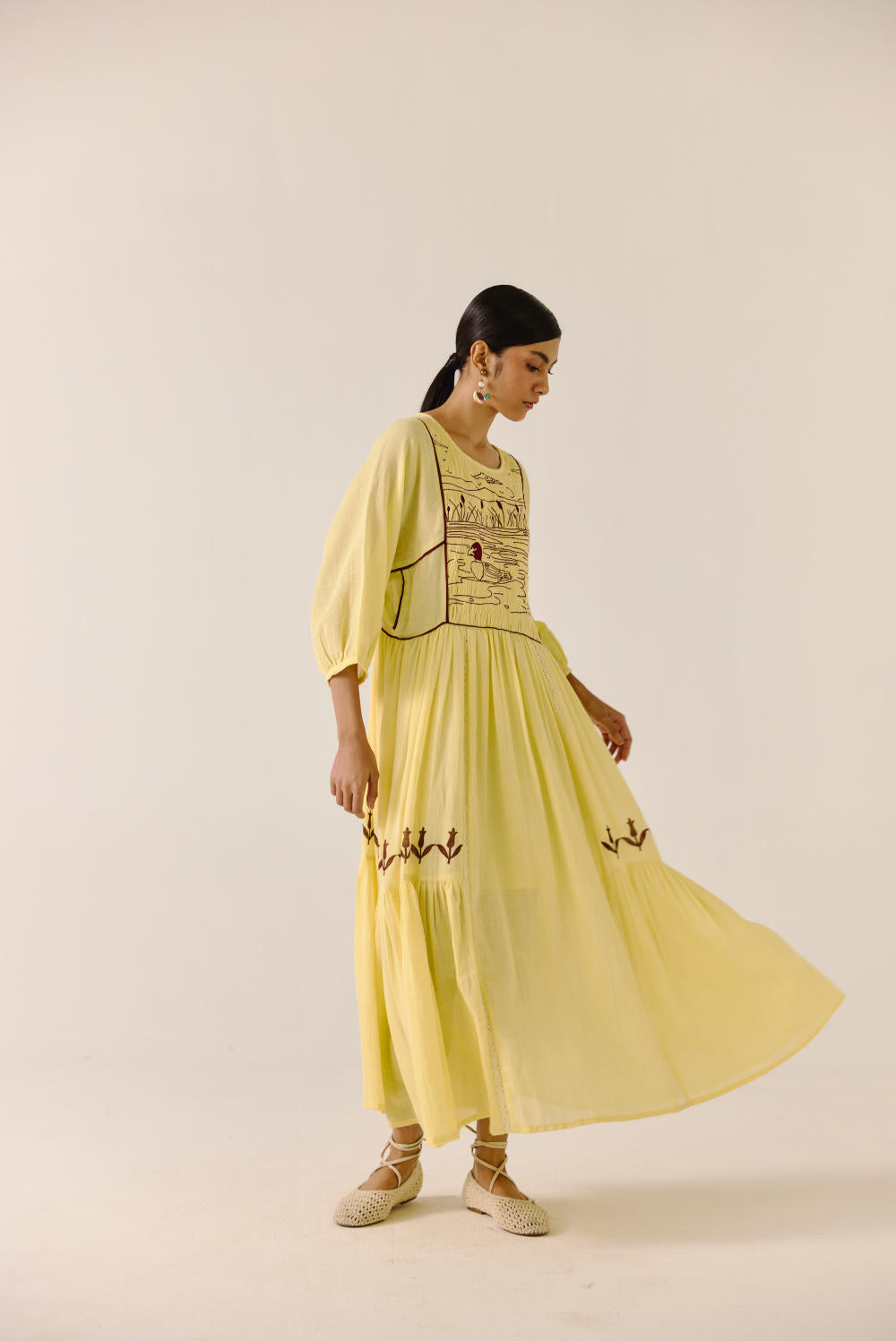 River Dress-Butter Yellow duck Emb