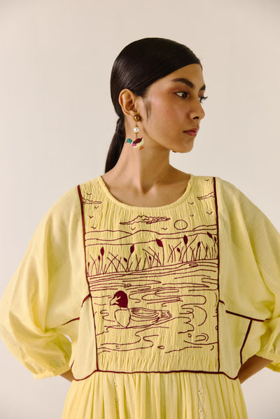 River Dress-Butter Yellow duck Emb