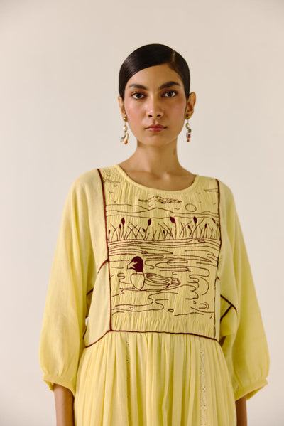 River Dress-Butter Yellow duck Emb