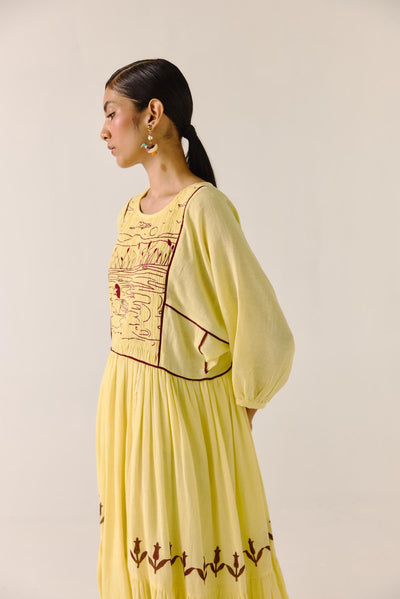 River Dress-Butter Yellow duck Emb