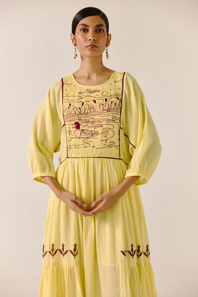 River Dress-Butter Yellow duck Emb